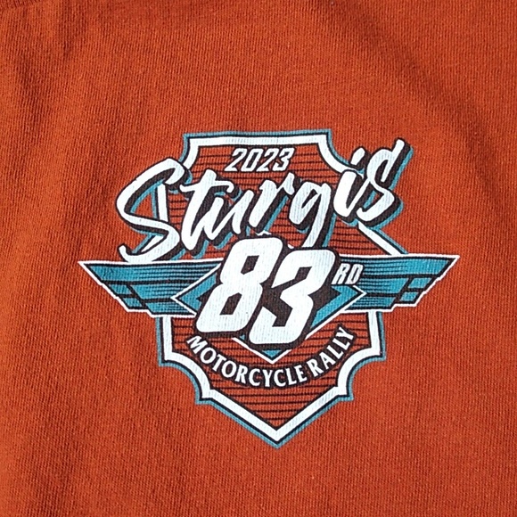 2023 Sturgis long sleeve orange t-shirt with graphics on front and back - Picture 3 of 10